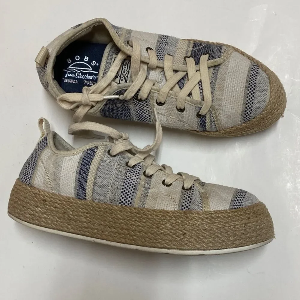 Skechers BOBS Cream and Navy Canvas Sneakers Size 7US